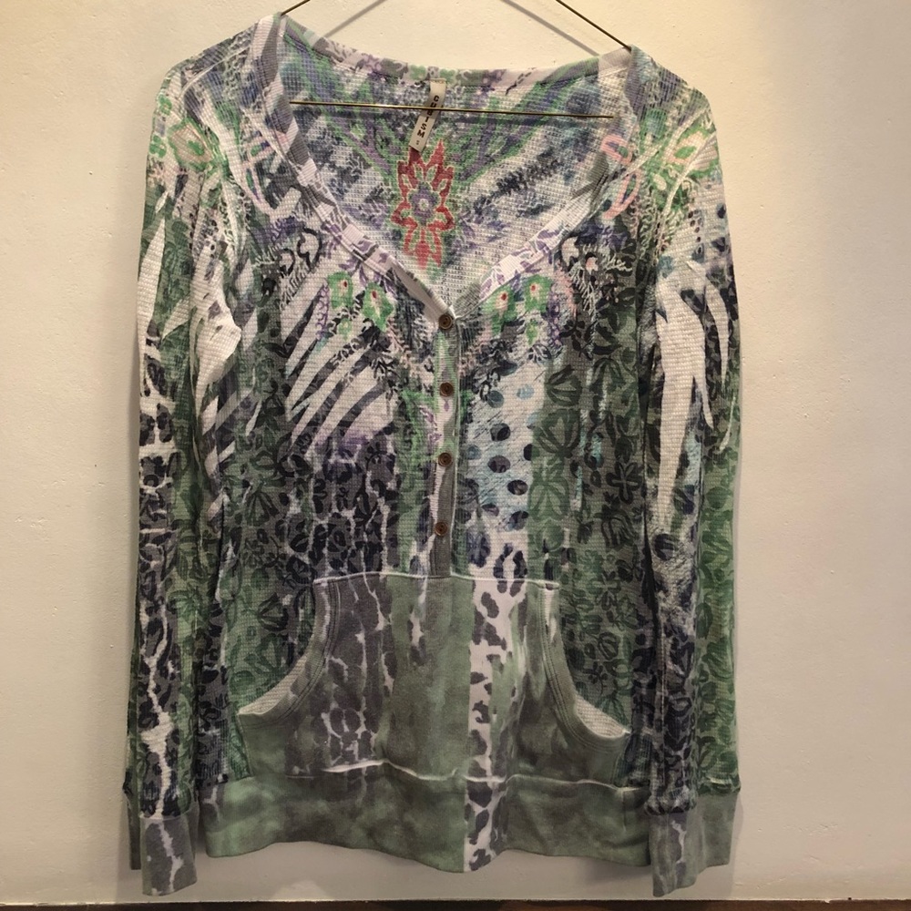 Cubism Birch tree printed long sleeve waffle shirt